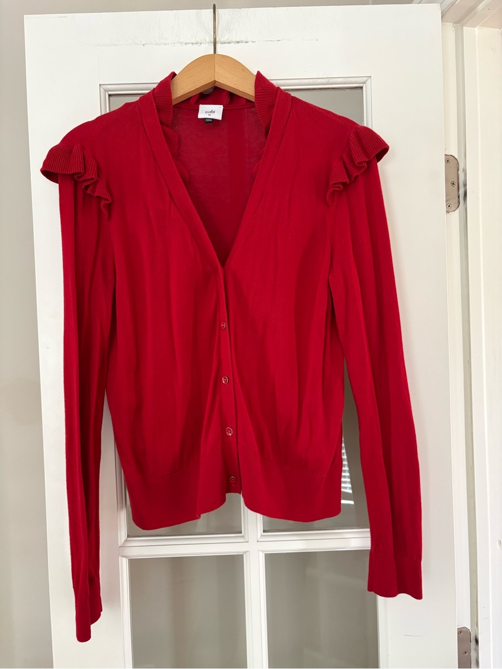 Cabi Red Cavalier Cardigan Ruffle Sweater size M